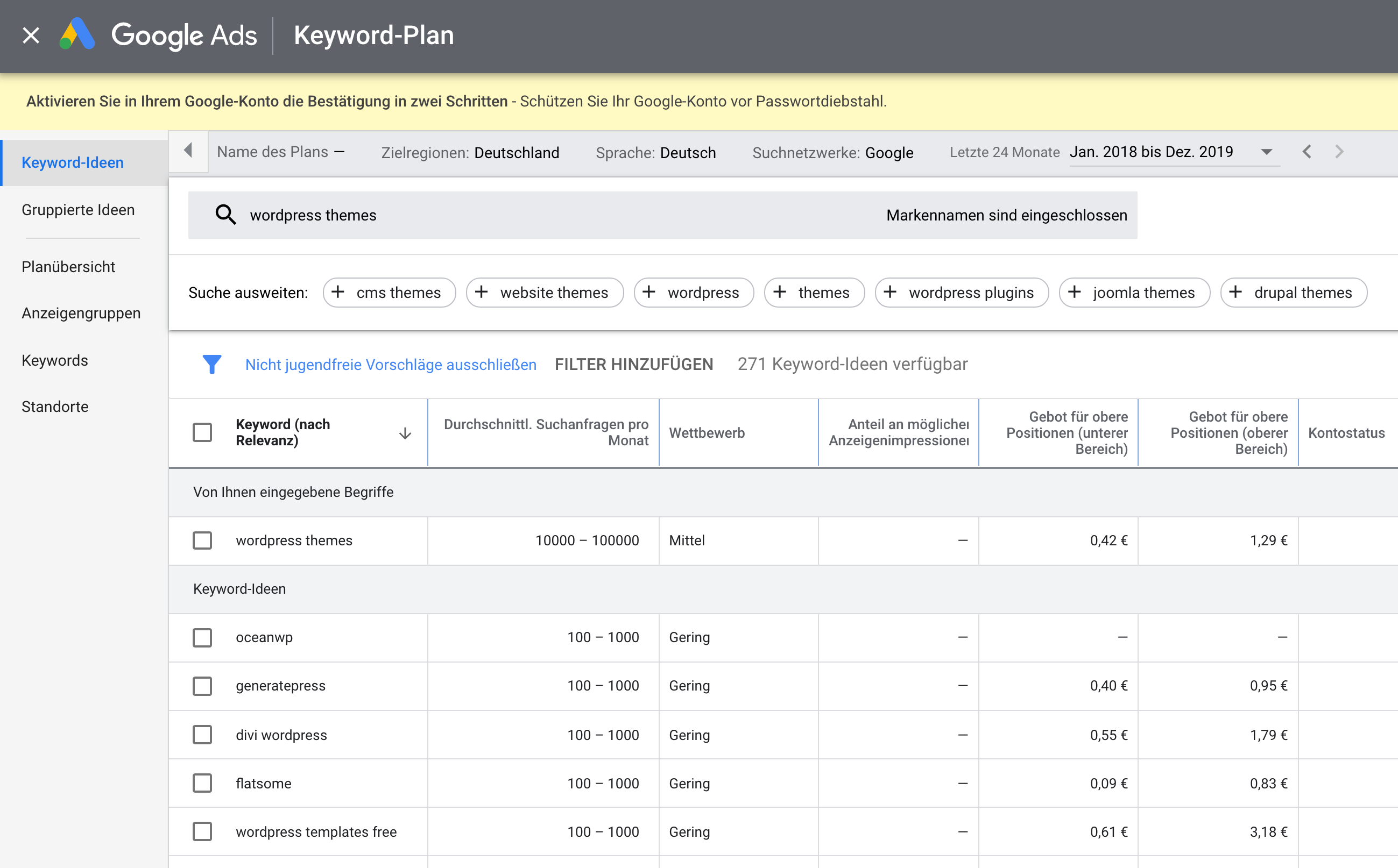 Kostenlose Keyword Recherche mit dem Google Keyword Planer
