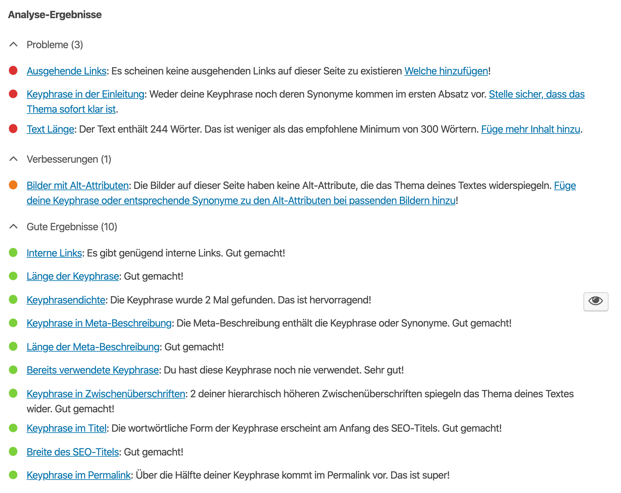 SEO Hilfe durch Yoast SEO Plugin - Analyse und Optimierungsvorschläge für deine Inhalte