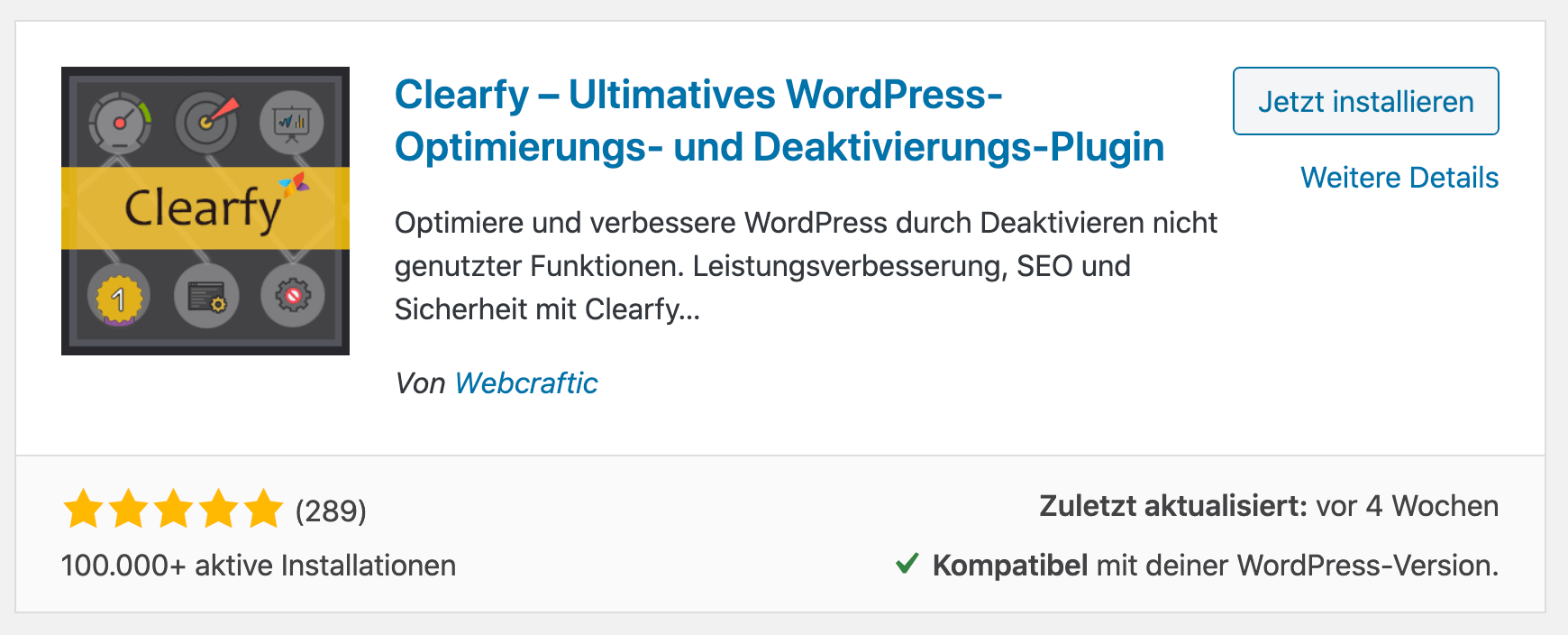 Clearfy WordPress Plugin für Optimierung und Deaktivierung von ungenutzten WordPress Features