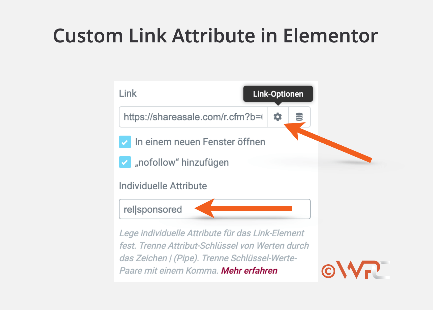 Elementor Custom Link Attribute - Link mit sponsored Attribut markieren in Elementor