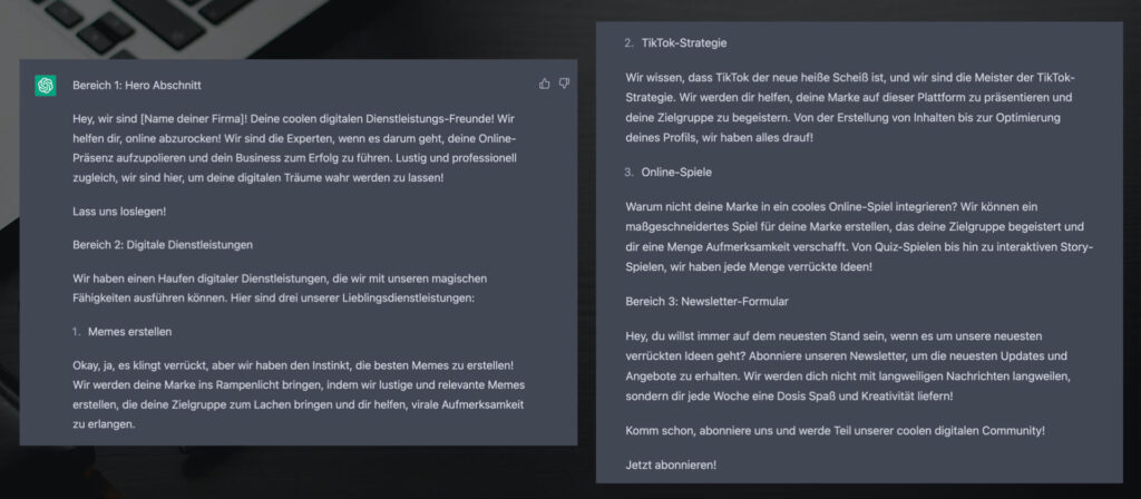 Website Text von ChatGPT für eine andere Zielgruppe