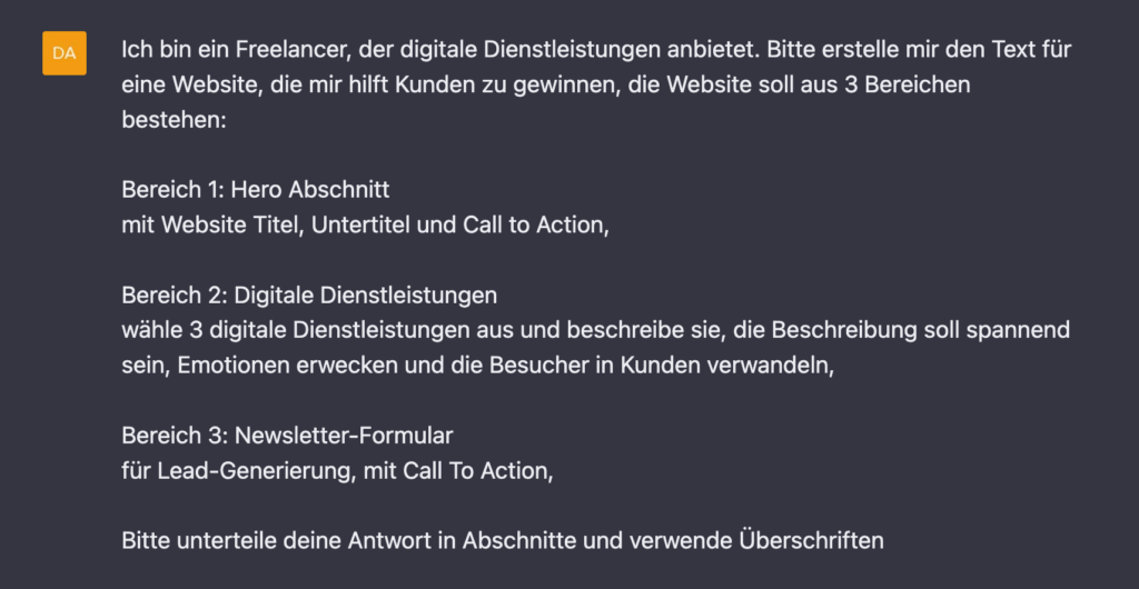 Website Texte erstellen mit ChatGPT - Website Prompt